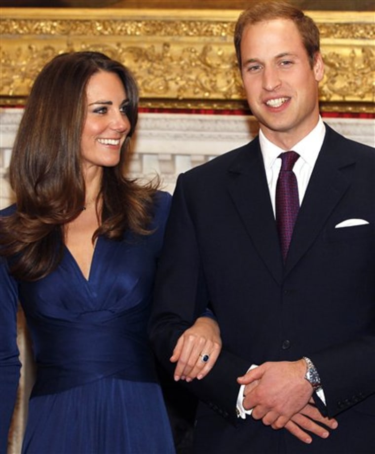 Britain's Prince William and his fiancée, Kate Middleton, are seen at St. James's Palace in London after they announced their engagement. London sure to be crowded around April 29, 2011, for the royal event.